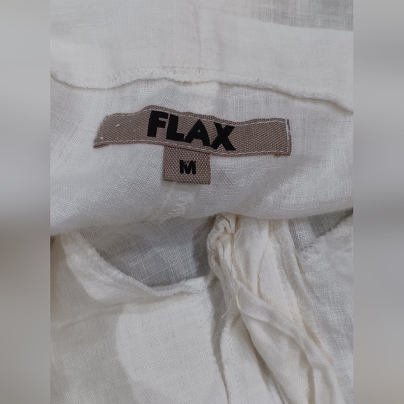 FLAX Linen White Pants Women's Sz M High Waist Elastic Waist Wide Leg Oversized - Picture 12 of 12
